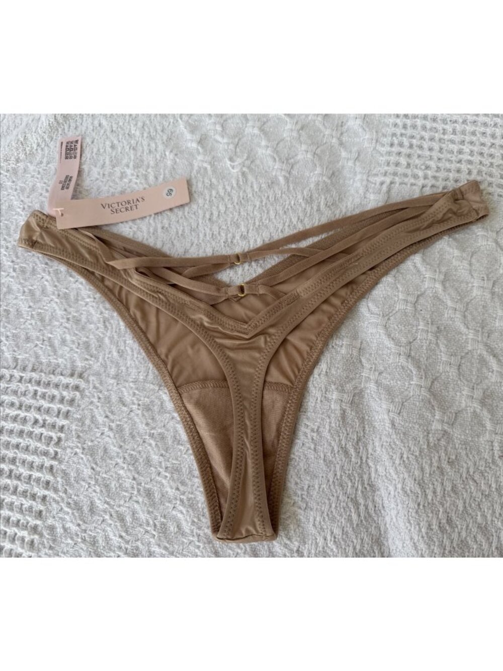 VICTORIA'S SECRET S GOLD VERY SEXY HIGH LEG TANGA STRAPPY THONG PANTIES NWT